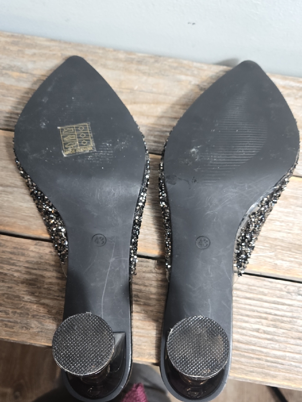 Styleloop Black And Silver Sparkle Mule Translucent Clear Pointed Toe Heels - Picture 6 of 7